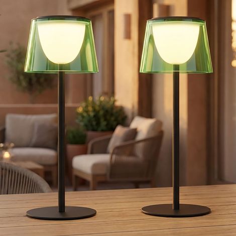 Lampada da tavolo a LED per esterni ricaricabile lampada da tavolo per interni esterni nera lampada da giardino touch dimmer USB, verde, metallo, 1,8W 150lm bianco caldo, DxH 13x34 cm, set di 2 (1/5)