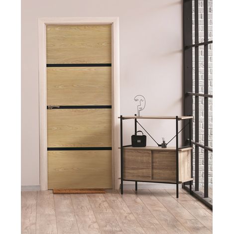 Nordlinger pro kit renoporte non encolle bois fsc mixte 85 x 52 cm chene et profiles noirs renovation porte