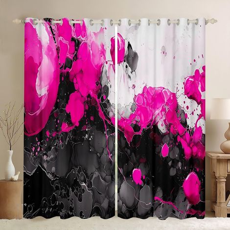 Rideau Occultant 140x260 cm Art Abstrait,Rideau Rose Chaud,Rideaux Voilage Art Fluide d'encre de Texture de Marbre Ombre,Voilage Fenetre Marbrage Noir Gradient pour Chambre Salon - 140L X 260H cm (2 P (1/5)