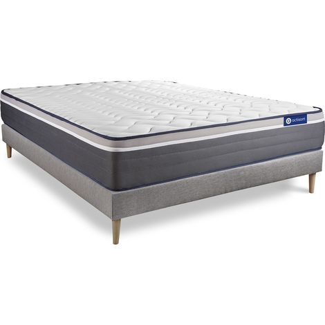 Somier gris + Colchón con látex y espuma viscoelástica 135 x 190