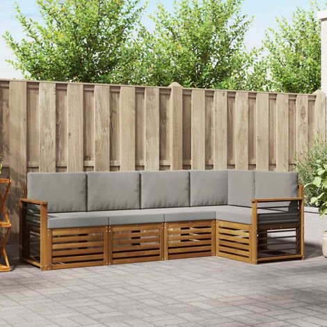 Ecksofa Set 5 pcs Natürlich und Hellgrau Massivholz Akazie (1/5)