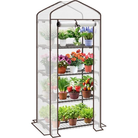 Sekey Gewächshaus mit 4 Regalen 69 x 49 x 160 H cm Treibhaus für Gemüse, Pflanzen, Blumen, verstärkte Plane 140 g/m², Weiß