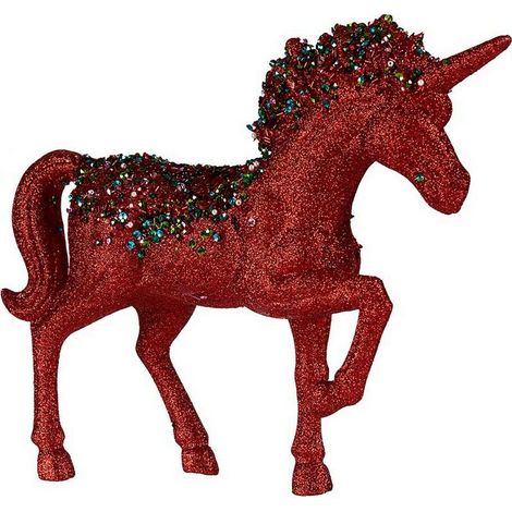 Figurina decorativa - Unicorno - 9,5 x 31 x 40 cm - Rosso - Blu - Plastica