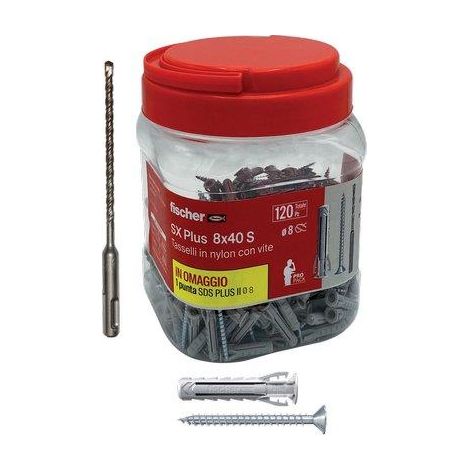 TASSELLO NYLON SX 8S PLUS VITE TSP PROPACK FISCHER - CF=PZ 120 + 1 PUNTA SDS PLUS MM 8- 1 confezioni
