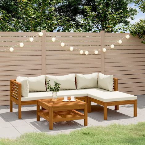 5-tlg. Garten-Lounge-Set mit Creme Kissen Massivholz Akazie (1/5)