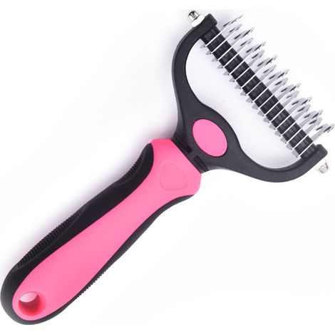 Brosse double face pour animaux - convient aux chats et aux chiens à poils longs et courts - Brosse démêlante 2 en 1 - Produits de toilettage roses (1/5)