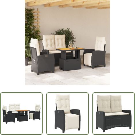 vidaXL Banc de jardin - Ensemble à manger de jardin 4 pcs avec coussins noir (1/5)