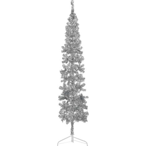 Künstlicher Halb-Weihnachtsbaum Ständer Schlank Silbern 240 cm