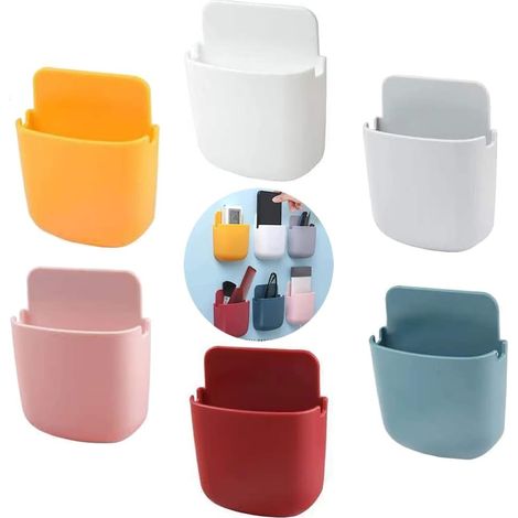 Ensemble de 6 boîtes de rangement murales pour télécommandes, boîte support murale pour télécommandes, boîte de rangement pour télécommandes, boîte pour téléphone portable en ABS auto-adhésive (peut c (1/5)