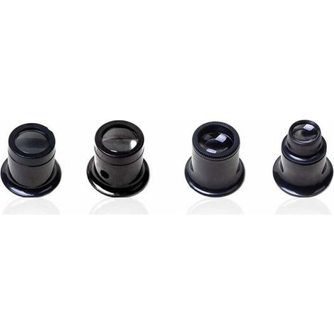 Lot de 4 loupes d'horloger différentes puissances – 5x, 10x, 15x, 20x, pour bijoutier et horloger (Noir) (1/5)