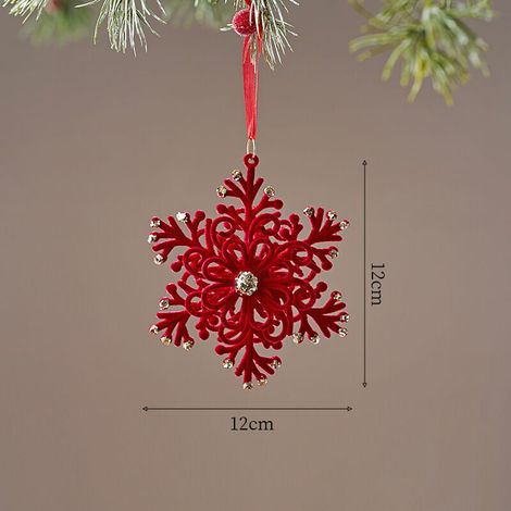 Lot de 2 décorations de sapin de Noël en forme de cerf et de papillon, ornements de sapin de Noël rouges floqués et décorations de vitrine (flocons de neige) (1/4)