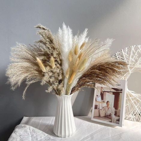 Bouquet de 72 herbes de la pampa séchées naturelles, décoration duveteuse en herbes de la pampa artificielles, fleurs séchées de phragmites. (1/2)