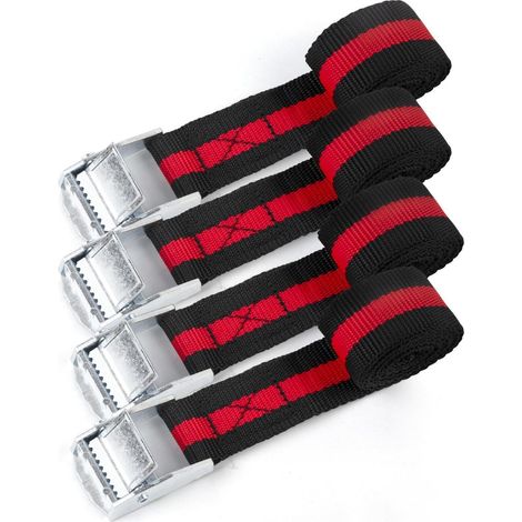 Spanngurte 50cm mit Klemmschloss, 4er-Set, Schwarz-Rot, 150kg belastbar