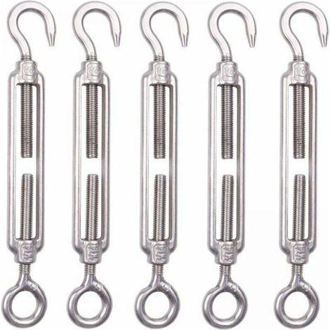 Lot de 5 M8 Tendeur Cable Inox 6mm Tendeur Cloture Crochet Tendeur 304 en Acier Inoxydable Réglable Tendeur Grillage pour Corde Cable Fil à Linge Jardin Grillage (1/5)