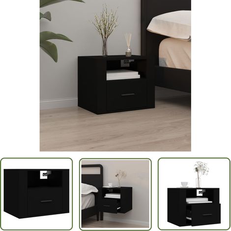 The Living Store Wand-Nachttisch Schwarz 50x36x40 cm - Wand-Nachttisch - Nachttisch Schwarz - Holzwerkstoff Möbel - Wohnzimmer Dekoration - Regal Wandmontage (1/5)