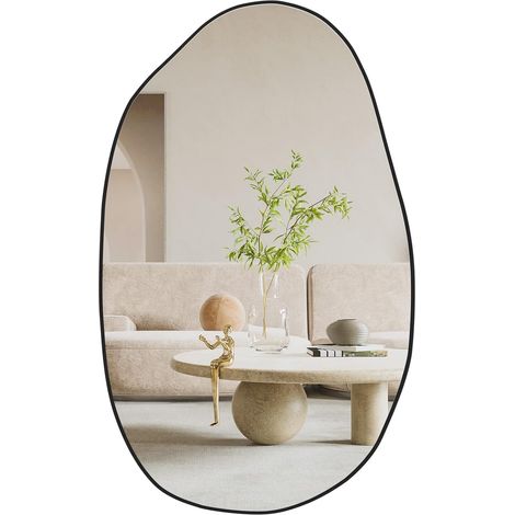 Miroir Mural Irrégulier Asymétrique, Fixation Murale, Décoratif pour Salon, Salle de Bain, Chambre, Entrée, 85 x 52 cm (1/5)