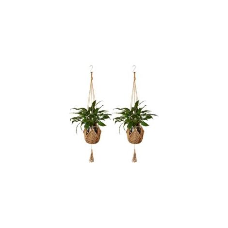 Paniers fleurs suspendus jute - 2 pcs, Paniers macramé corde jute, Avec crochets suspension décoration intérieur - Naturel (1/5)