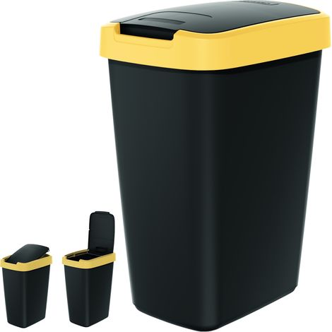 Cubo de basura Compacta Q de 12 litros, color amarillo claro  negro