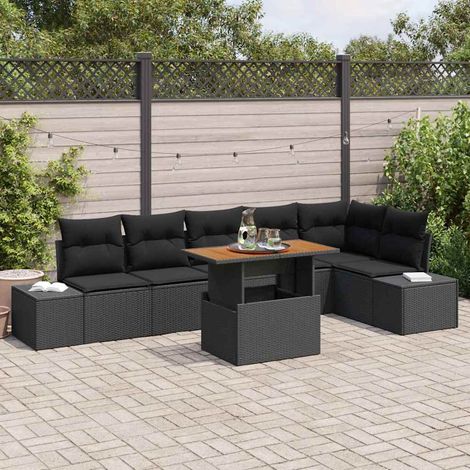 Garten Essgruppe mit Kissen 7 pcs Schwarz und Braun
