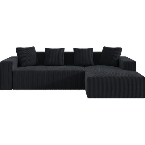CHICFURN Sofá rinconero modular 261x146x65 cm de tejido negro, asiento profundo (1/5)