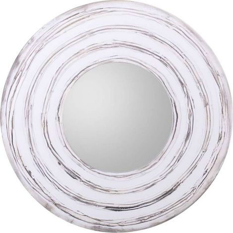 Miroir mural rond blanc peint à la main style artisanal - Blanc patiné bois naturel (1/5)