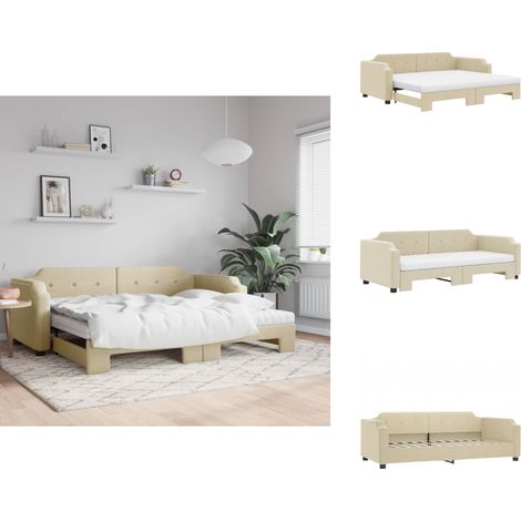 Tagesbett Ausziehbar mit Matratzen Creme 80x200 cm Stoff - Sofa - Schlafsofa - Tagesbett - Gästebett - Doppelbett (1/5)