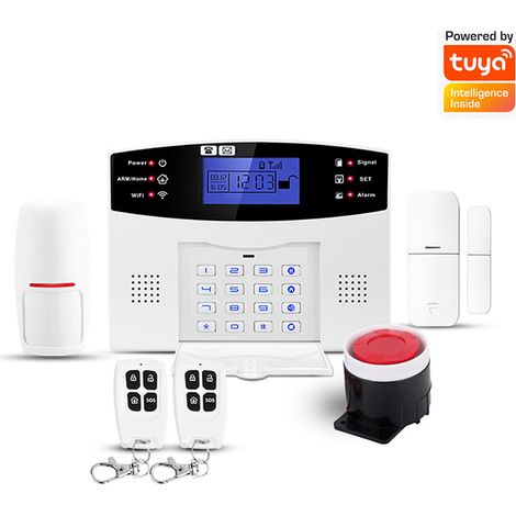 Système d'alarme sans fil WiFi GSM écran 2.4" kit sécurité maison avec sirène et détecteurs (1/4)