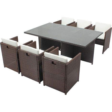 Conjunto de muebles de jardín 6 plazas marrón/blanco + funda protectora MIAMI (1/3)