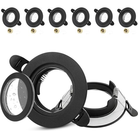 Lot de 6 Spot Encastrable GU10 Set, IP65 Aluminium Cadre Spot LED Encastrable avec Douille GU10, Noir Rond Cadre de Montage Spots de Plafond Trou 58-75mm pour Extérieur, Sans Ampoule (1/5)