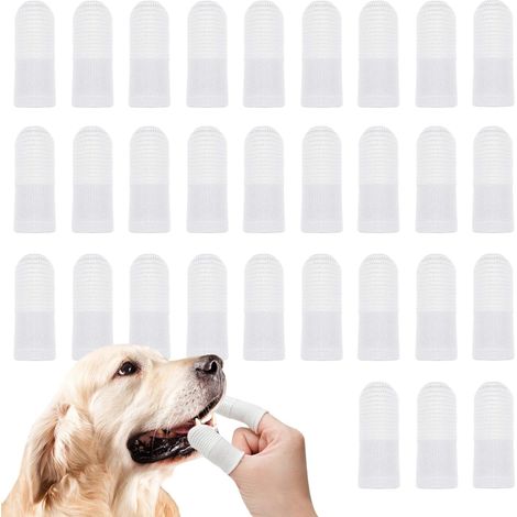 30 Pièces 360° Brosses à Doigts pour Chien et Chat Pour le Nettoyage et le Soin des Dents du Chien Élimine la Plaque Dentaire Souple pour Animaux de Compagnie (Blanc, Taille Unique)
