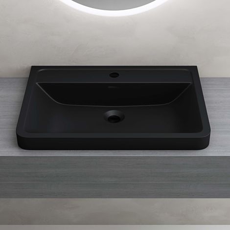 doporro Lavabo da Appoggio, Lavandino Bagno 90x48x14,5cm, Lavabo da Minerale Fuso Colossum08, Nero opaco