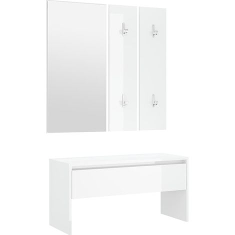 Ensemble de meubles d'entrée Design moderne, Vestiaire d'entrée, Blanc brillant Bois d'ingénierie OIB4515E (1/5)