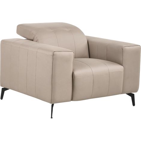 Fauteuil Moderne en Tissu Pieds en Métal Appuie-Tête Réglable Taupe Ommel