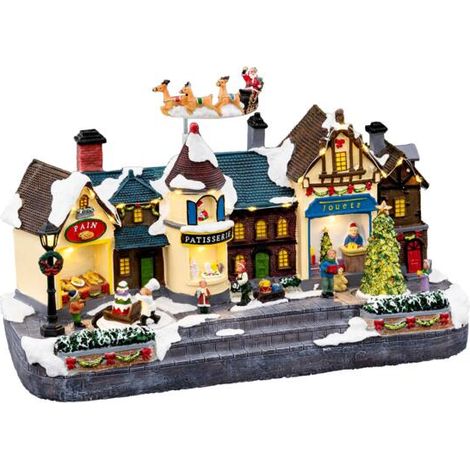 Fééric Lights And Christmas – Décoration village de Noël en polyresine avec éclairage LED multicolore – Longueur 36,9 cm – Poids 1,7 kg pour intérieur et extérieur (1/2)
