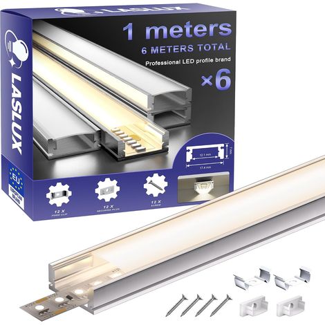 Profilé LED Aluminium 1m×6pc Encadrable Diffuseur Transparent Profilé en U Encastrable Placo Rail Baguette Aluminium pour Ruban Cache Étanche Plafond Profilé LED (1/5)