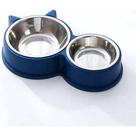 Gampour Chat, Gams Doubles, GamChat en Acier Inoxydable Ensemble, Mangeoirs et Abreuvoirs pour Chat Chiots Hamsters Lapins Petits Animaux(Bleu-LIAIKI