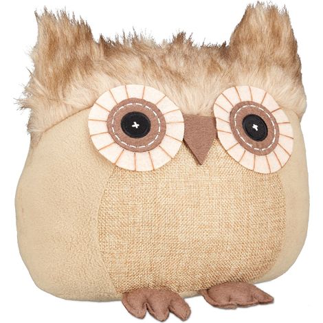 Relaxdays 10x Owl Doorstopper, Decorative Floor Bumper, for Inside, Sand-Filled Fabric Door Stop, 21 x 22 x 19 cm, Brown