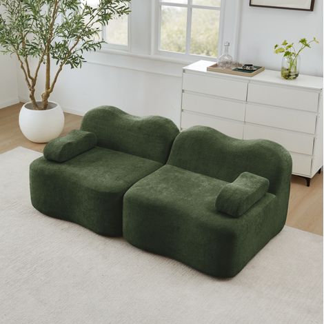 Canapé modular 2 plazas de terciopelo verde, sin estructura y sin montaje, asiento profundo (1/5)