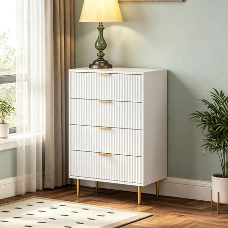 Kommode mit 4 Schubladen, modernes Schlafzimmer‑Aufbewahrungsmöbel mit goldenen Griffen und Füßen, Maße 60 × 40 × 96 cm (1/5)