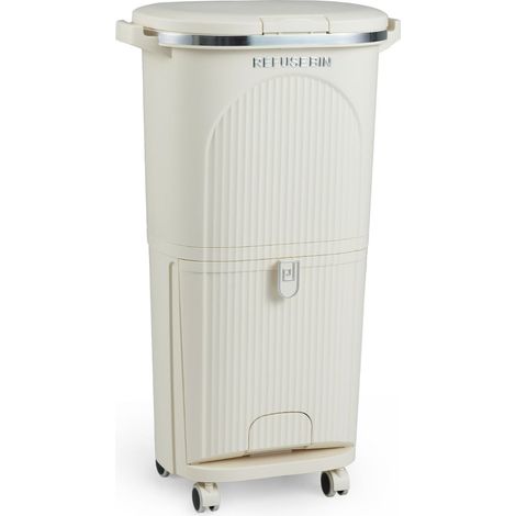 Contenitore doppio per la raccolta differenziata con 2 secchi estraibili 43 x 29 x 74,5 cm utilizzo a mani libere design moderno PP beige 200017271