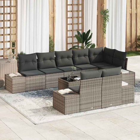 vidaXL Set Divano da Giardino con cuscino 9 pcs Grigio polyrattan (1/5)