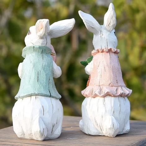 Figurine Lapin - Résine Écologique - 12 cm - Décoration Printemps Pâques - Lot de 2 (1/4)