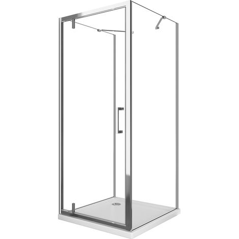 Duschkabine mit 3 Seiten – 2 feste Seitenwände + 1 frontale Drehfalttür – 8 mm Glas – H 200 cm – Chrom , 80(78-80) FIXE+PORTE 100(98-101)