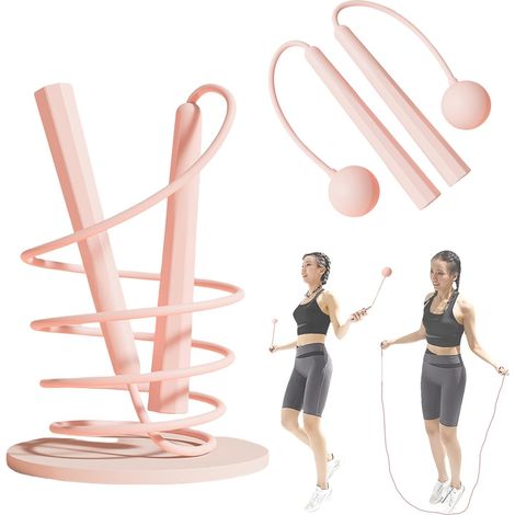 2-in-1 Springseil in Pink – 35-mm-Gummibälle + verstellbares PVC-Seil, rutschfeste Schaumstoffgriffe für Männer, Frauen, Fitness, Fitnessstudio und Sport