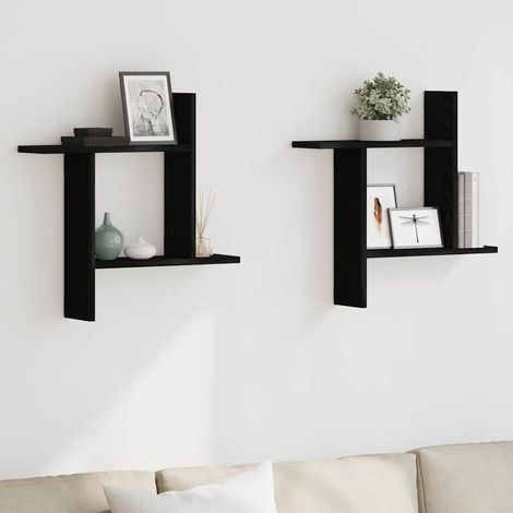 Wandregale 2 Stk. Schwarz Eichen-Optik 50x12x50cm Holzwerkstoff