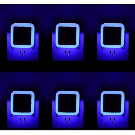 Veilleuses - Lot de 6 veilleuses à brancher sur le mur - Veilleuses à lumière bleue - Convient pour la chambre, la salle de bain et le couloir (1/4)