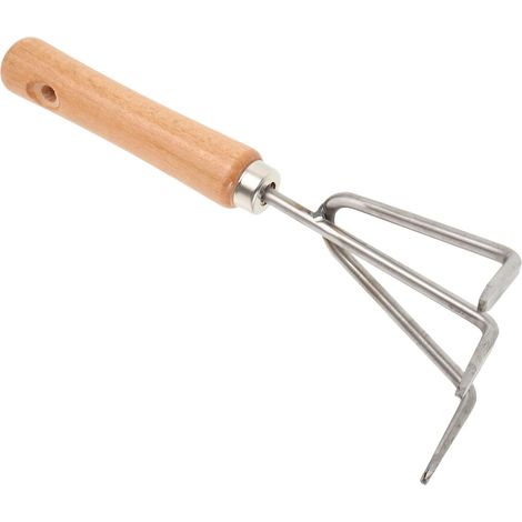 Kleiner Gartenrechen aus Edelstahl mit Holzgriff