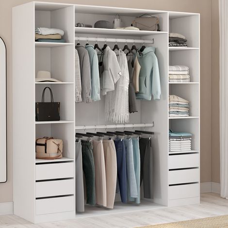 TAYLOR armario doble 185 x 55 x 200 cm con estantes + armario doble + cajones blanco (1/5)