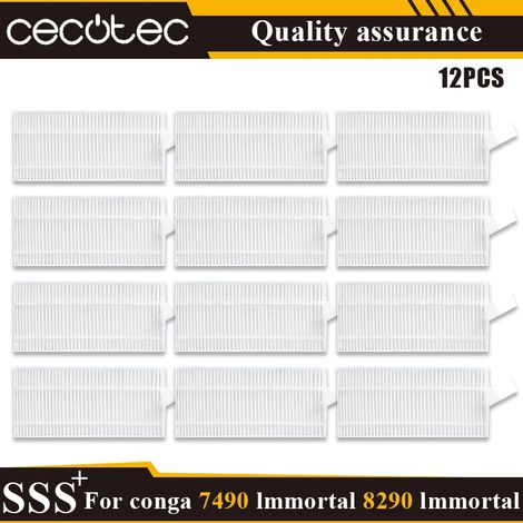 (12 pièces) Pièces détachées pour aspirateur Cecotec Conga 7490 Immortal/8290 Immortal : rouleau principal, brosse latérale, filtre HEPA, lingette de nettoyage et sac à poussière. (1/4)