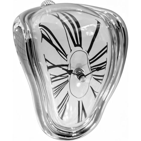 Surrealist Silver Table Clock - Curved Design, Battery-Powered (1/5)